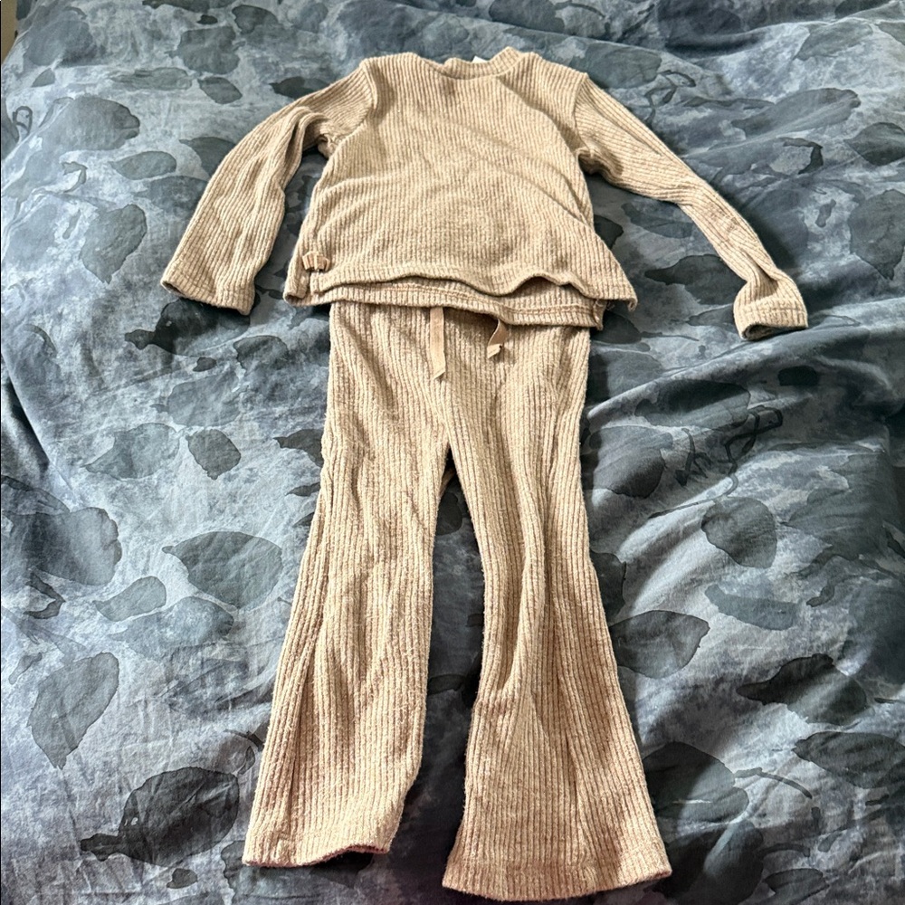 Zara Ribbed Knit Two-Piece Set in Beige